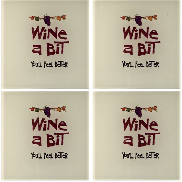 Wine A Bit You'll Feel Better Chateau Grapes Glass Coasters 4x4" Set of 8 NEW - Picture 3 of 5